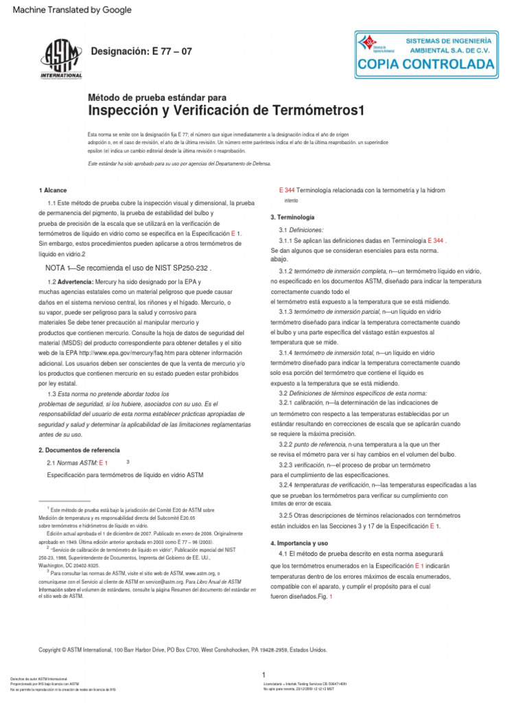 ASTM-E 77-07 Verificación de Termómetros | PDF | Termómetro | Temperatura
