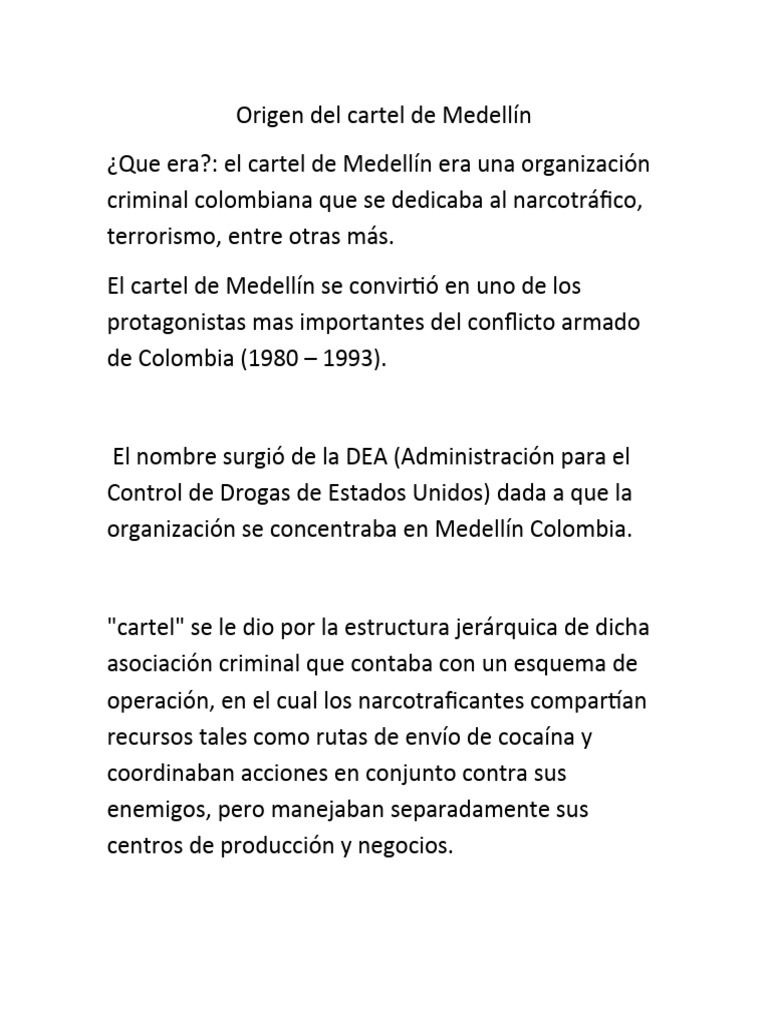 Historia del Cartel de Medellín | PDF | Comercio ilegal de drogas ...
