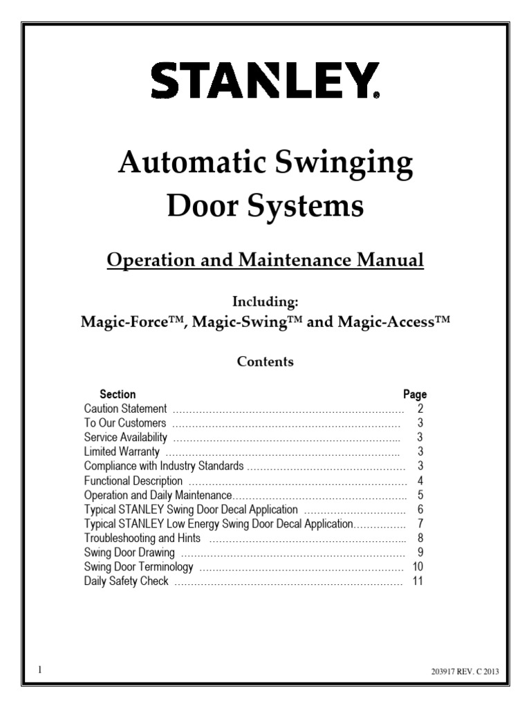 PUERTAS BATIENTES Stanley SwingDoorSystems OwnersManual PDF
