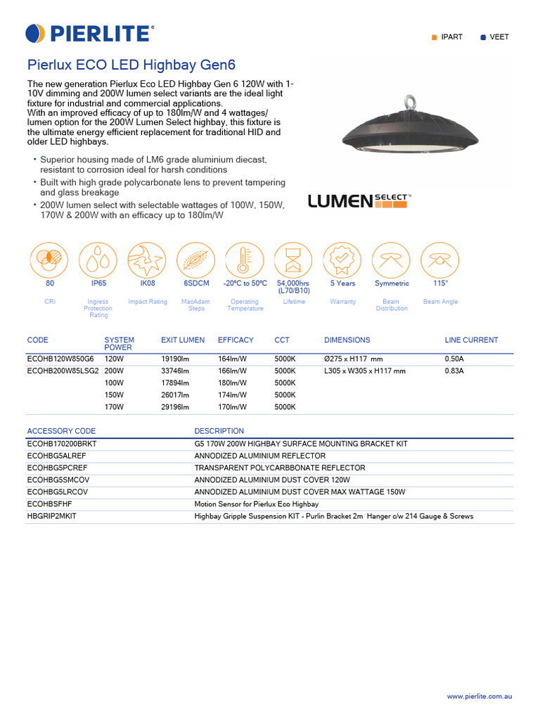 Pierlite-Pierlux Eco Led Highbay Gen6 | PDF | Technology & Engineering