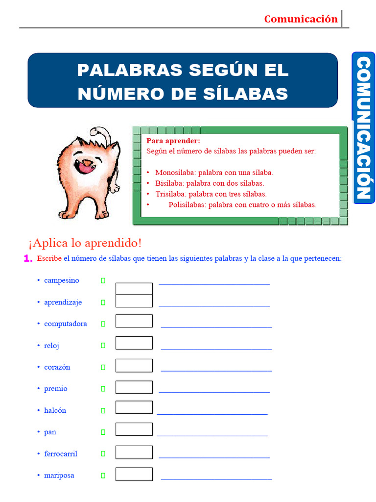 Clases de Palabras Por El Número de Sílabas para Tercer Grado de ...