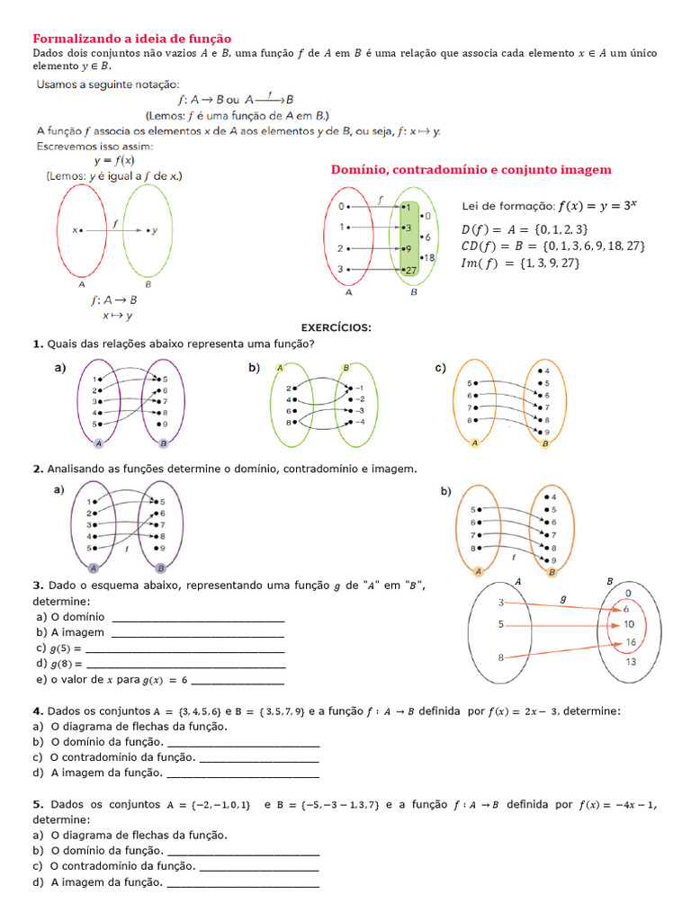 1 Exercícios Função Introdução 2023 | PDF
