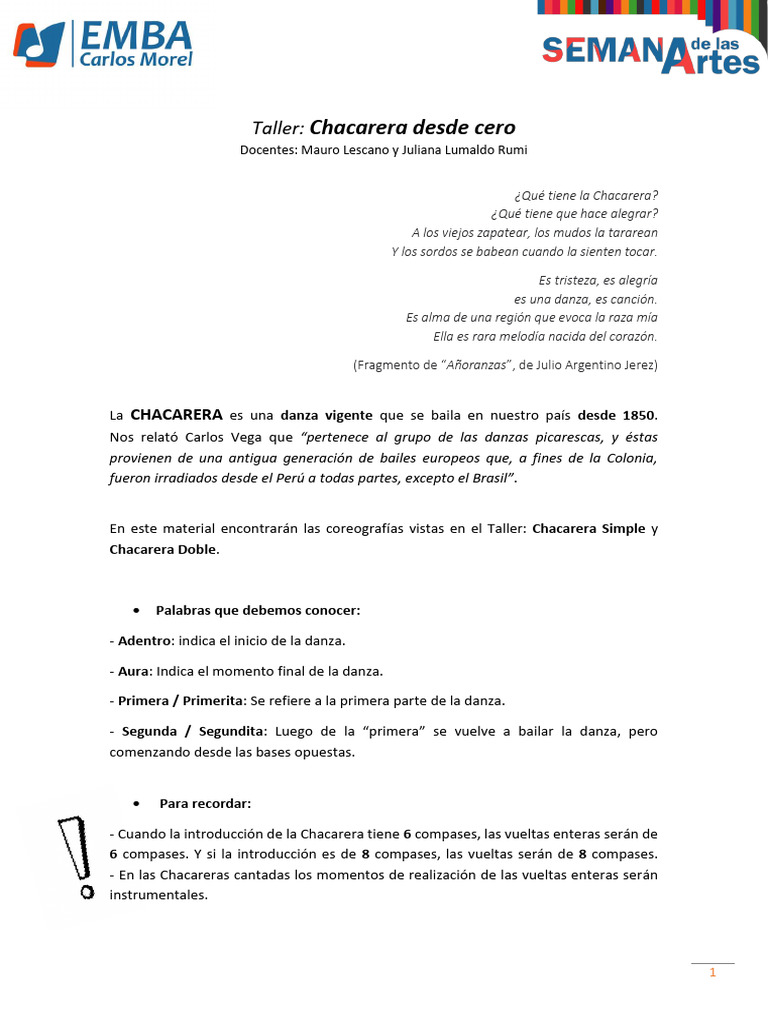 Coreografías de Chacarera Simple y Doble | PDF | Las artes escénicas ...