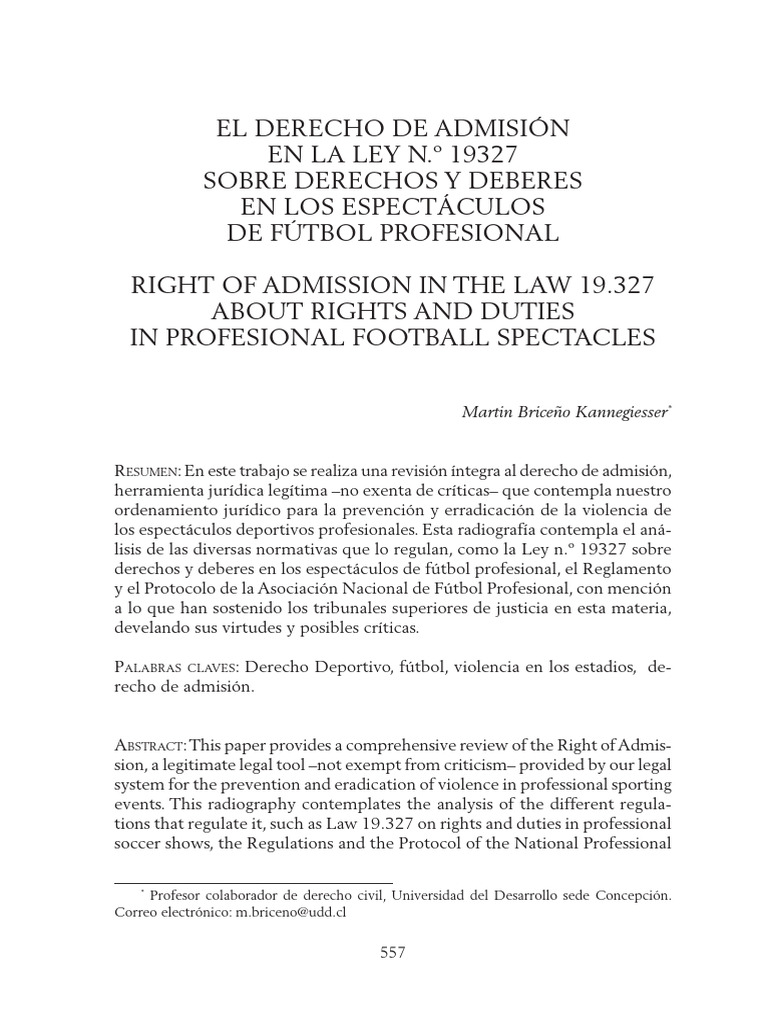 El Derecho de Admisión en La Ley N.O 19327 | PDF | Asociación de Futbol ...