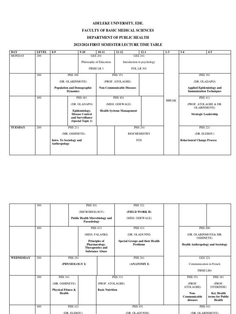 2023 2024 Lecture Time Table | PDF