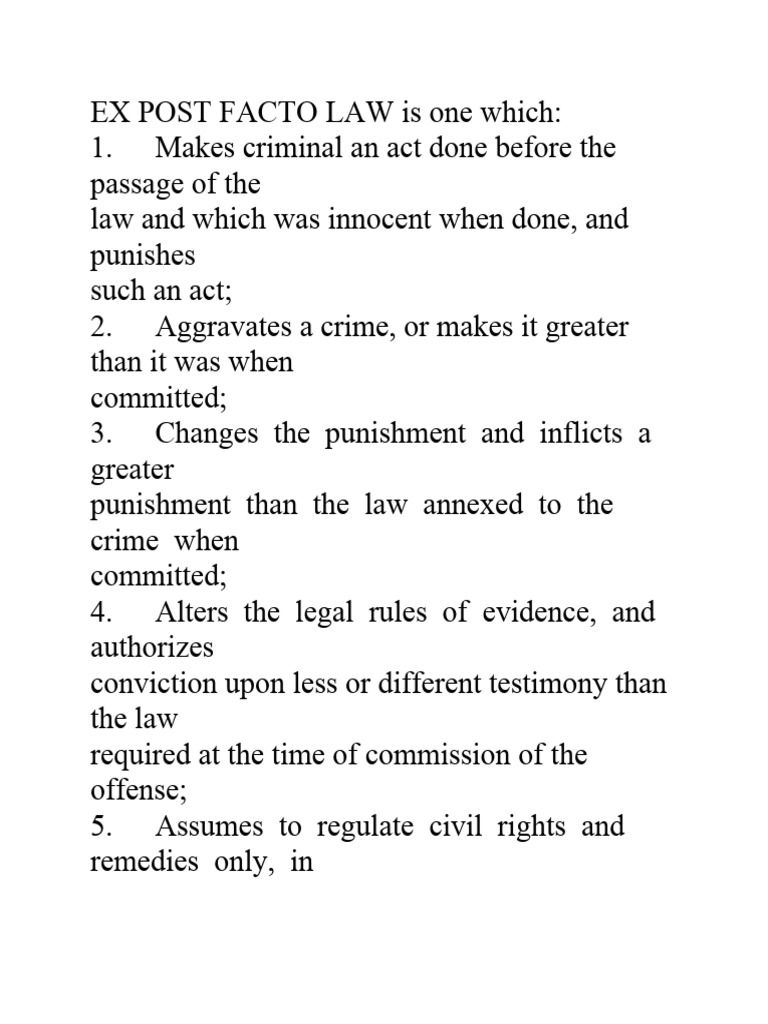 Ex Post Facto Law Is One Which | PDF