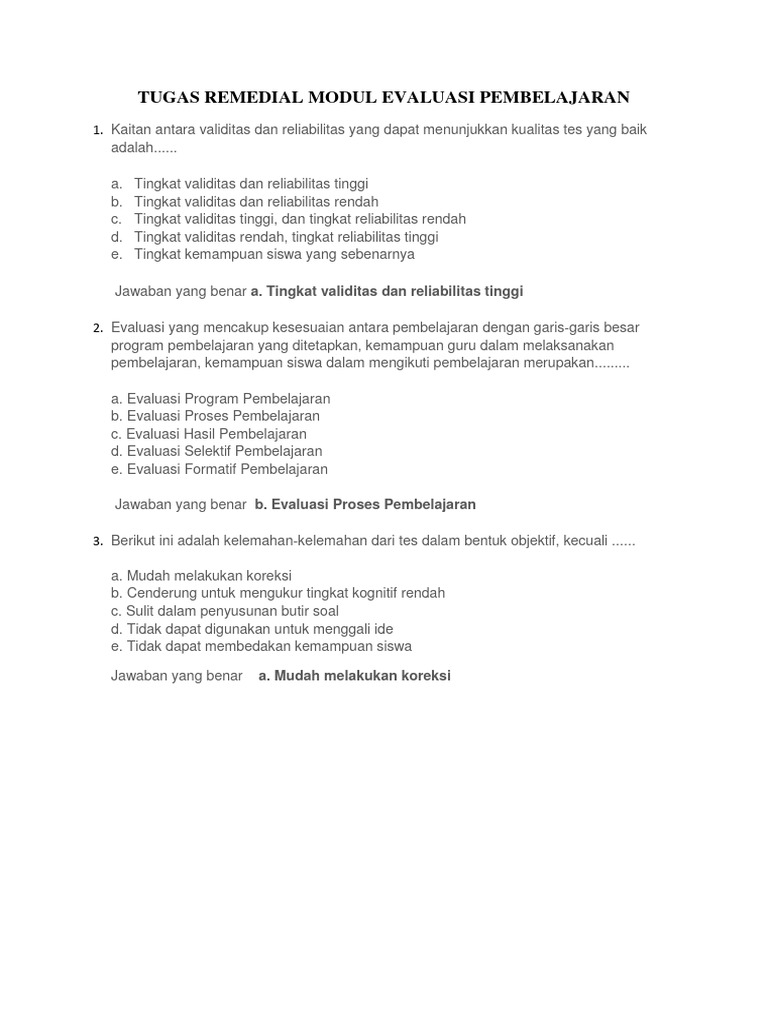 Tugas Remedial Modul Evaluasi Pembelajaran | PDF