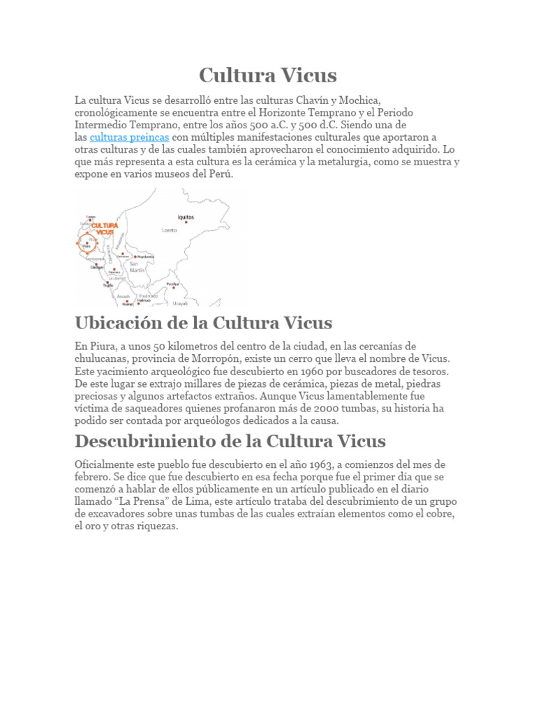 Cultura Vicus: Historia y Características | PDF | Ciencias sociales
