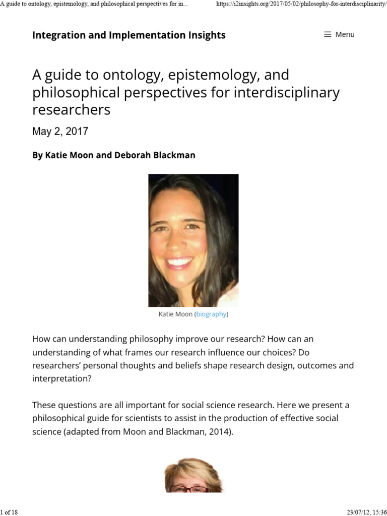 A Guide To Ontology, Epistemology, and Philosophical Perspectives For
