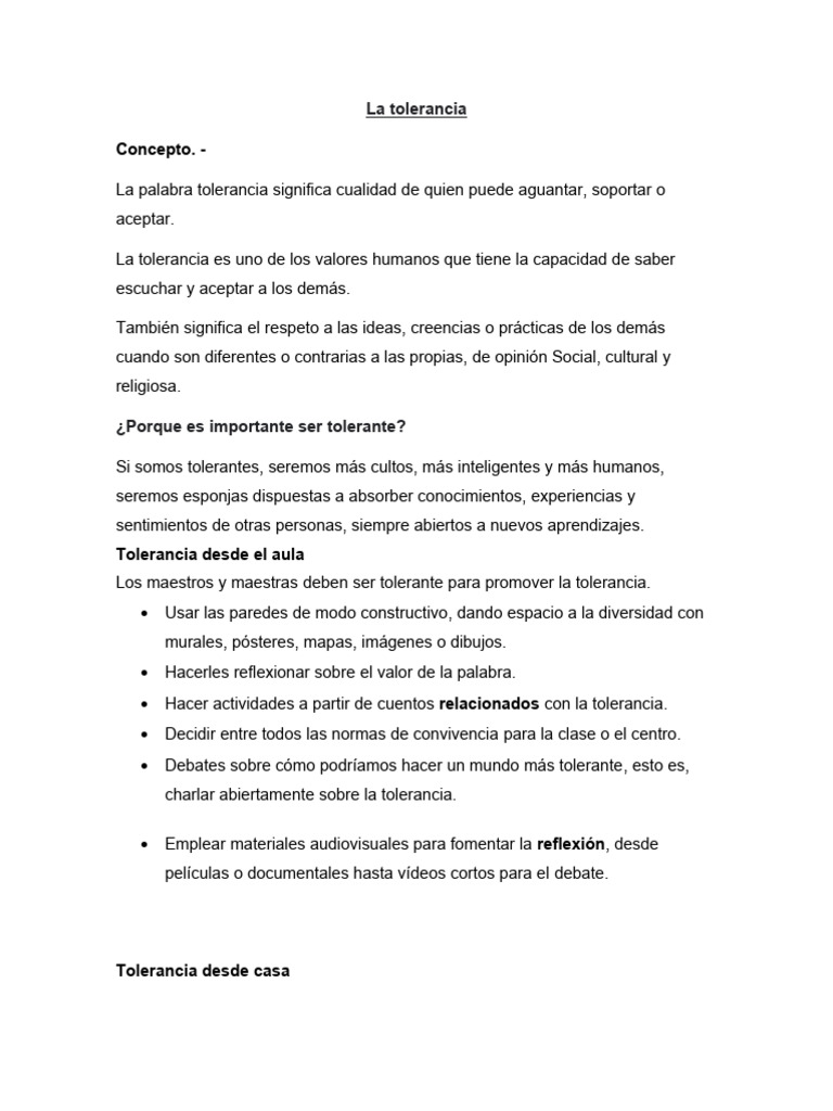 Valor y Tolerancia en la Educación | PDF | Igualdad social | Tolerancia