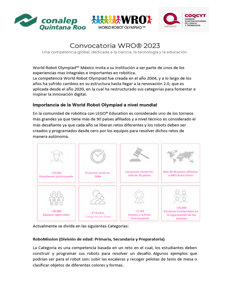 Convocatoria WRO México Completa | PDF | Robot | Robótica