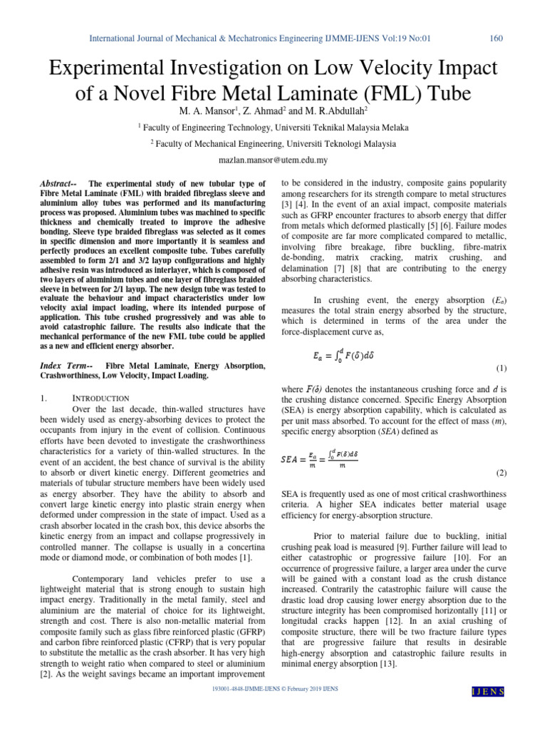 Experimental Investigation On Low Velocity Impact of A Novel Fibre ...