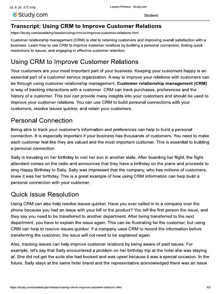 Crm to improve customer relations pdf