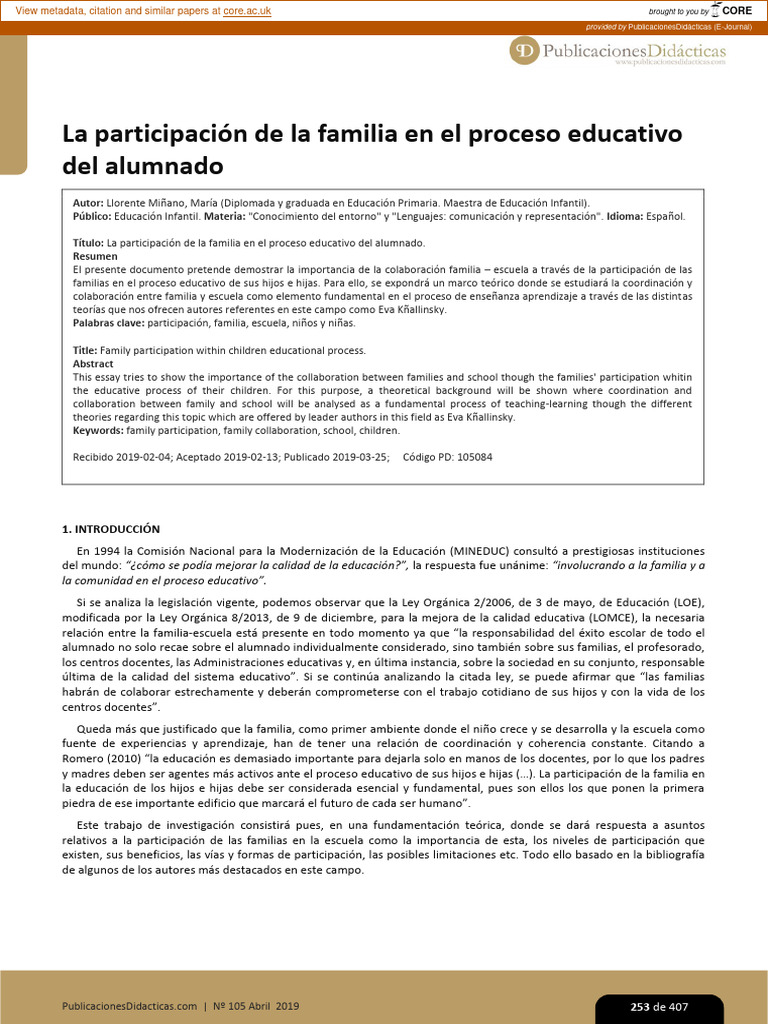 La Participación de La Familia en El Proceso Educativo Del Alumnado ...