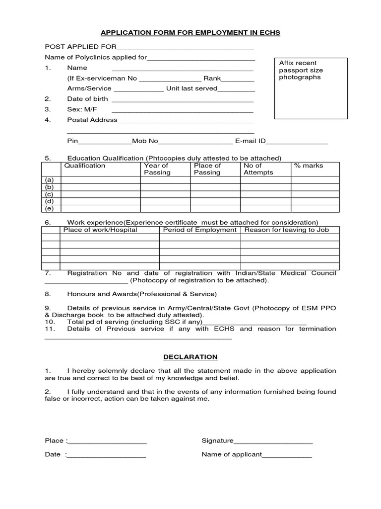 ECHS Employment Application Form | PDF