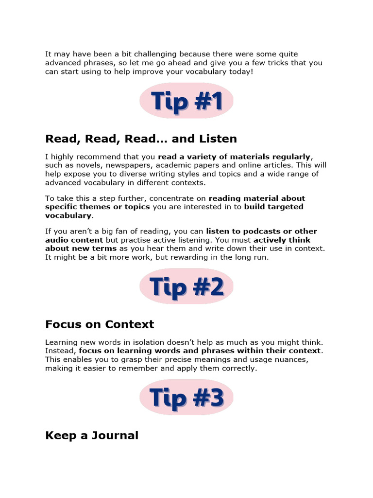 Tips to Enhance English Vocabulary | PDF | Career & Growth | Foreign ...