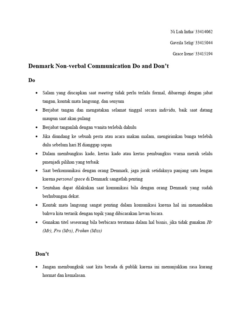 Komunikasi Non-Verbal di Denmark | PDF
