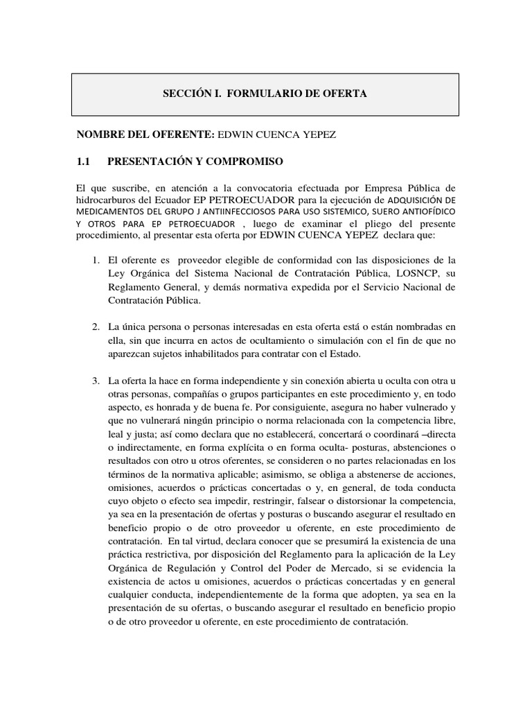 Formulario 011 de Oferta para Medicamentos | PDF | Oferta (economía ...