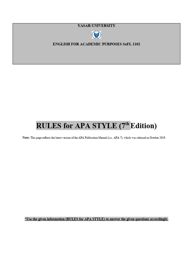 APA Style Rules for Academic Writing | PDF | Apa Style | E Reader