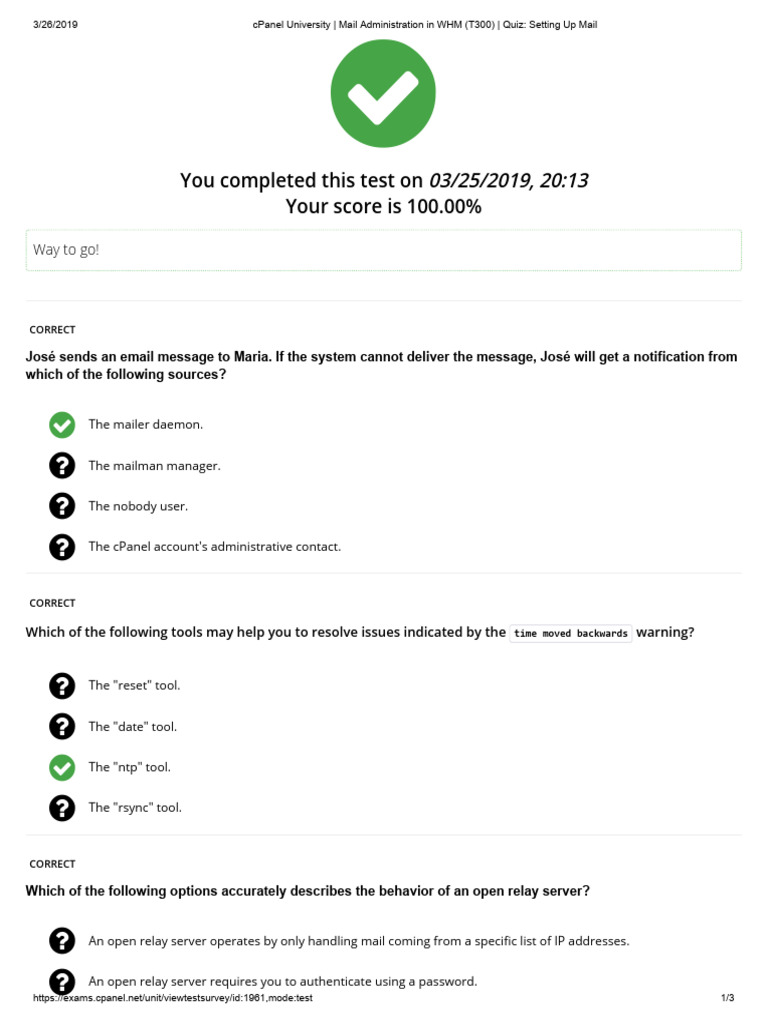 cPanel Mail Administration Quiz Results | PDF | Cyberspace | Computer ...