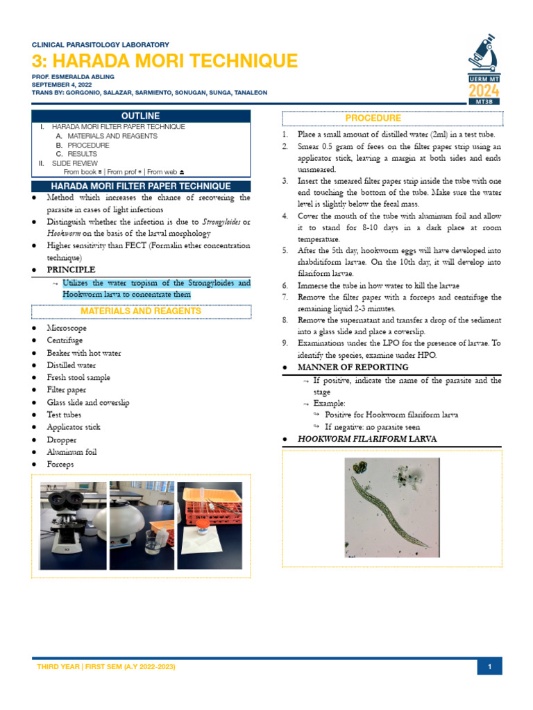 Harada Mori Technique for Parasite Detection | PDF | Parasitology ...