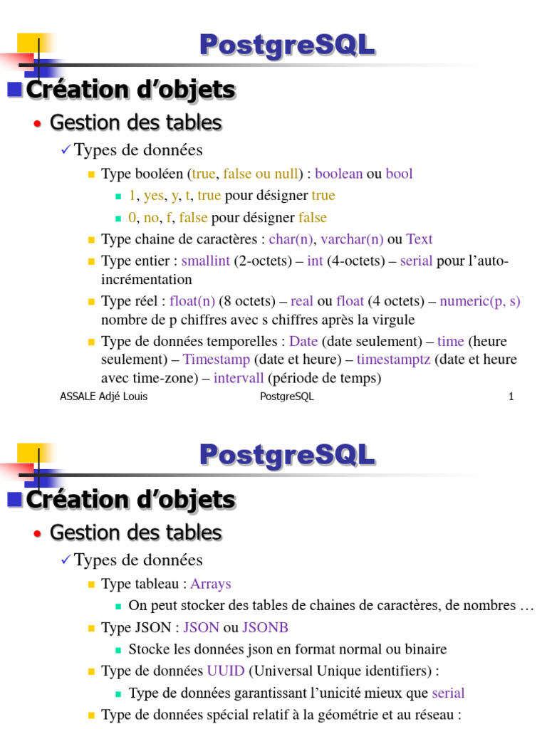 Cours Complet sur PostgreSQL | PDF | Booléen | Bases de données
