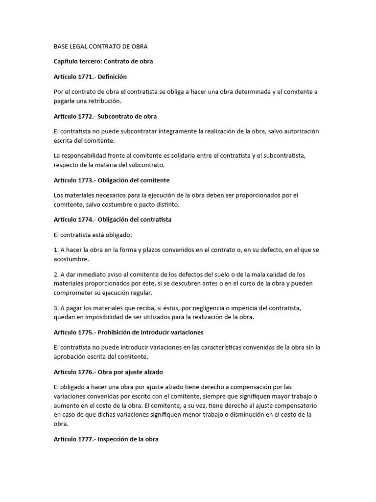 Base Legal del Contrato de Obra | PDF | Daños y perjuicios