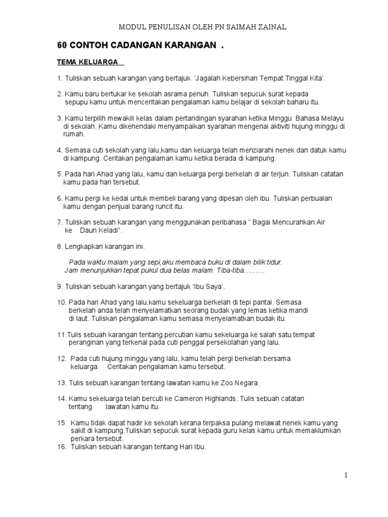 10 Ayat Contoh 60 CONTOH  KARANGAN 10  AYAT 