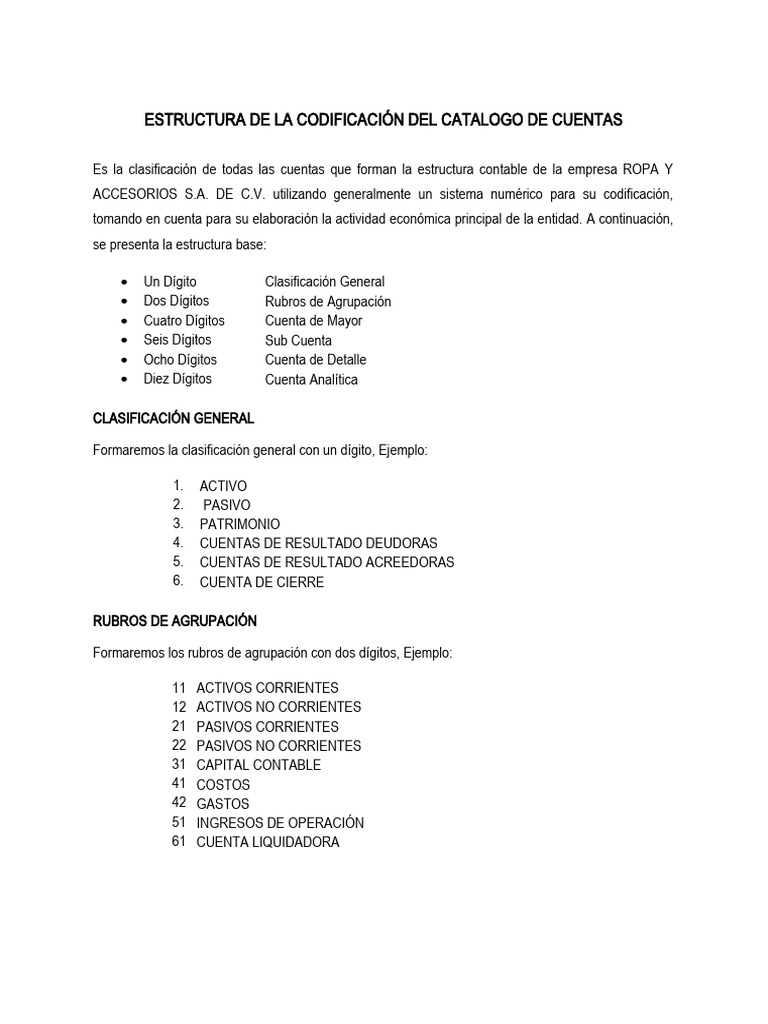 Estructura del Catálogo de Cuentas Contables | PDF | Contabilidad ...