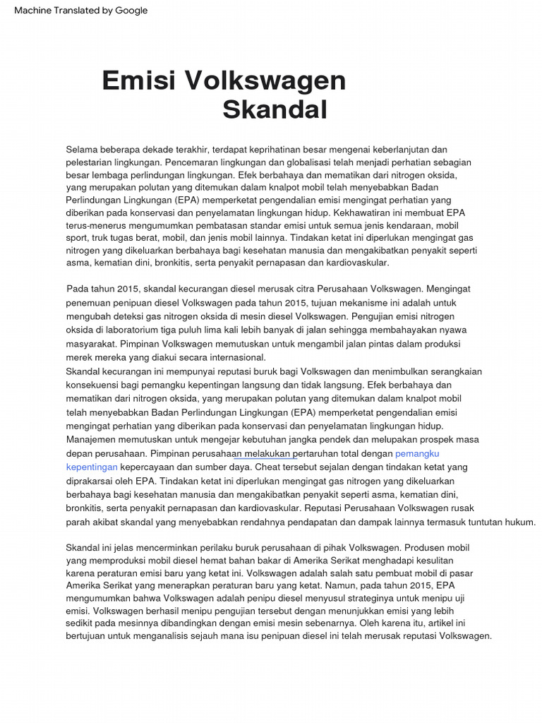 CASE 2 The Volkswagen Emissions Scandal | PDF | Teknologi & Rekayasa