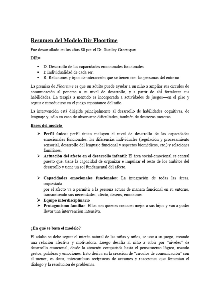 Resumen Del Modelo Dir Floortime | PDF | Las emociones | Comunicación