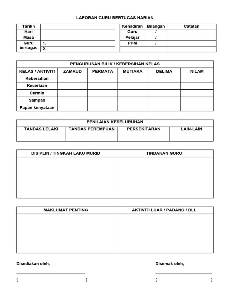 Laporan Guru Bertugas Harian Pdf