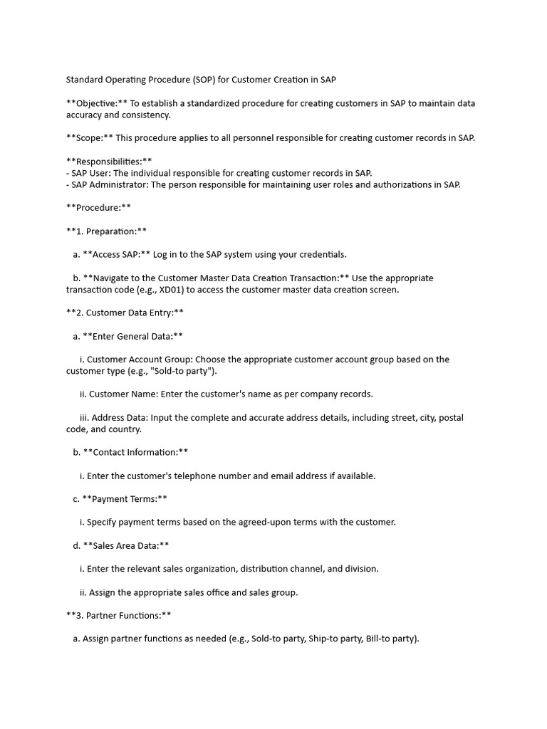 Standard Operating Procedure For Customer Creation | PDF | Audit ...