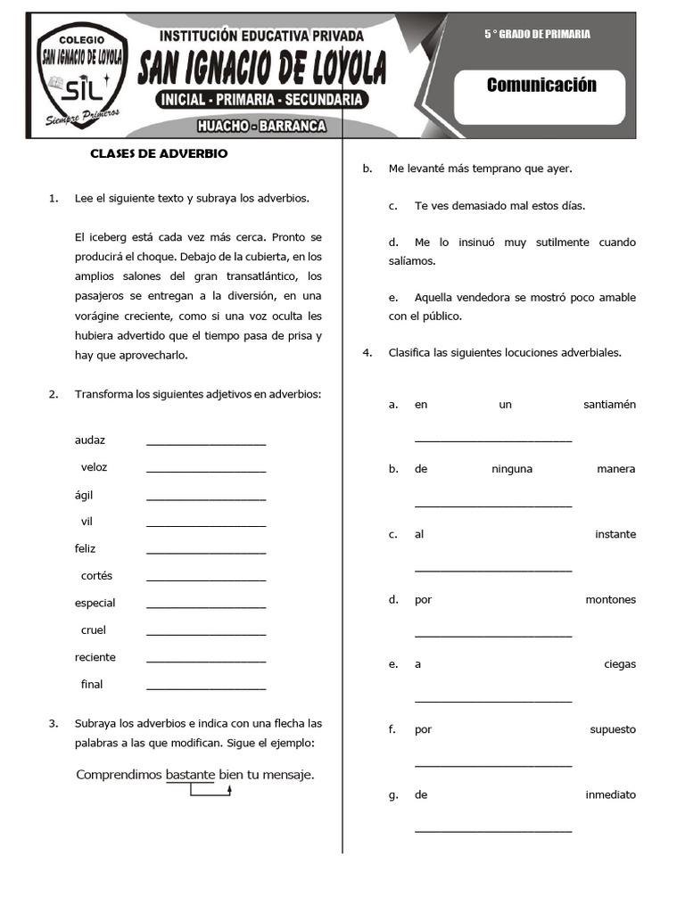 Clases de Adverbios-5to | PDF