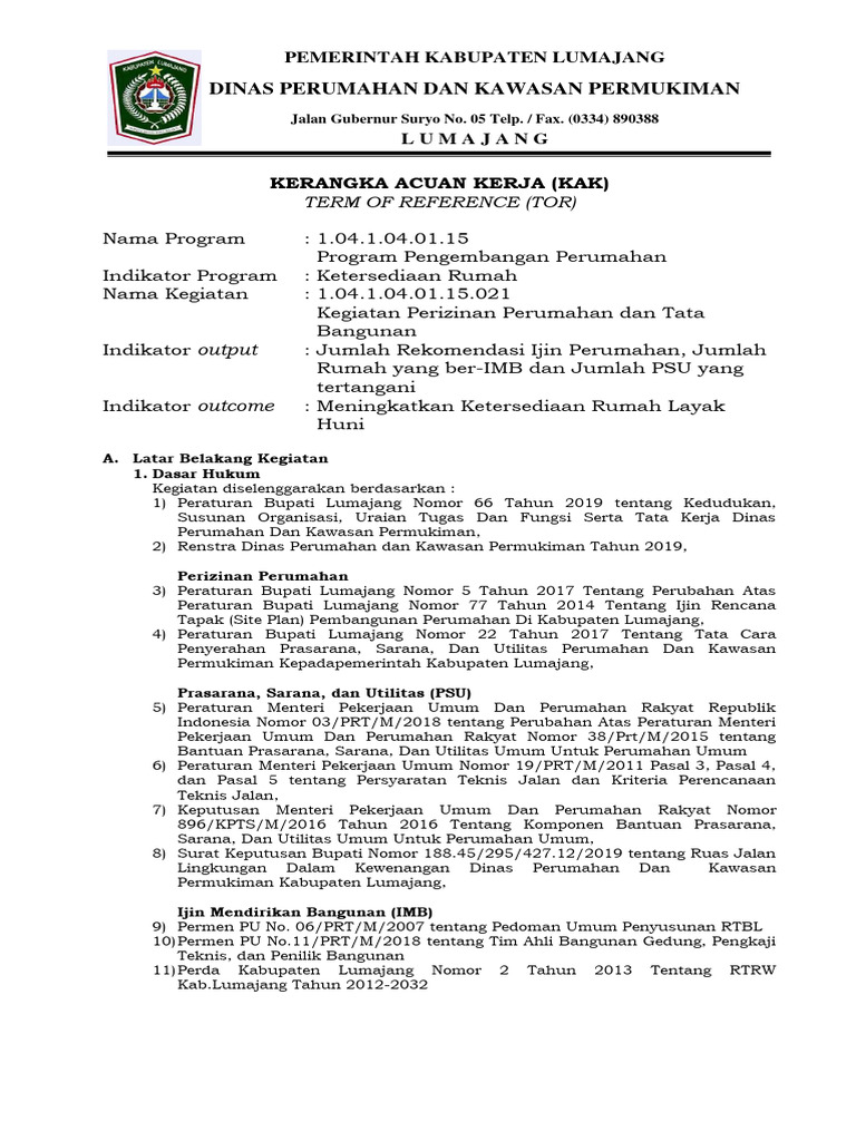 3 2 TOR (KAK) 2020 - (Revisi Jember) PERIZINAN PERUMAHAN DAN TATA ...
