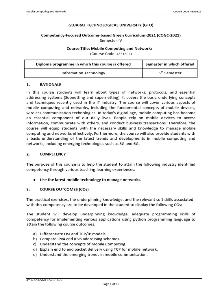 Mobile Computing Course Syllabus 4351602 | PDF | Computer Network ...