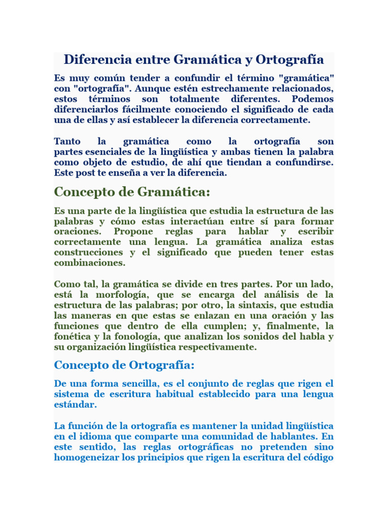 Diferencia Entre Gramática y Ortografía | PDF