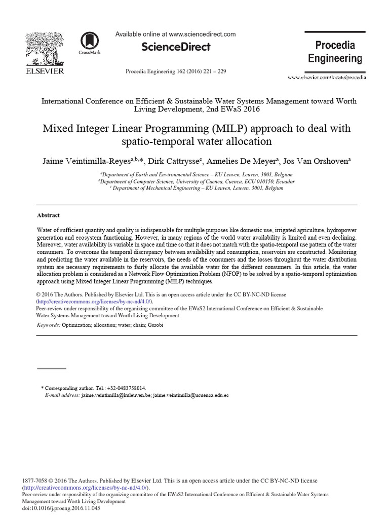 Mixed integer linear programming milp approach to deal with spatio