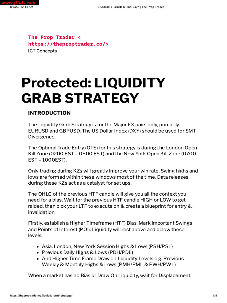 Liquidity Grab Strategy The Prop Trader PDF Private Law