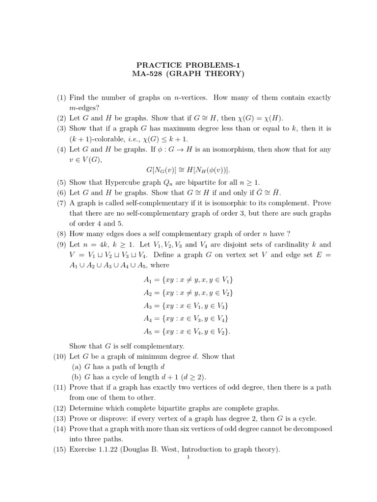 Problem Sheet-1 | Download Free PDF | Vertex (Graph Theory) | Graph Theory