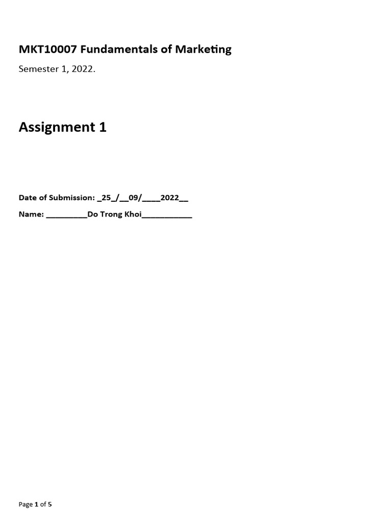 Mkt10007 s122 Assignment 1 Outline | PDF | Marketing | Customer