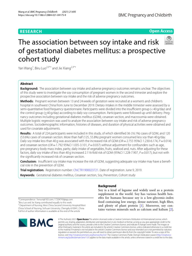 The Association Between Soy Intake and Risk of Gestational Diabetes