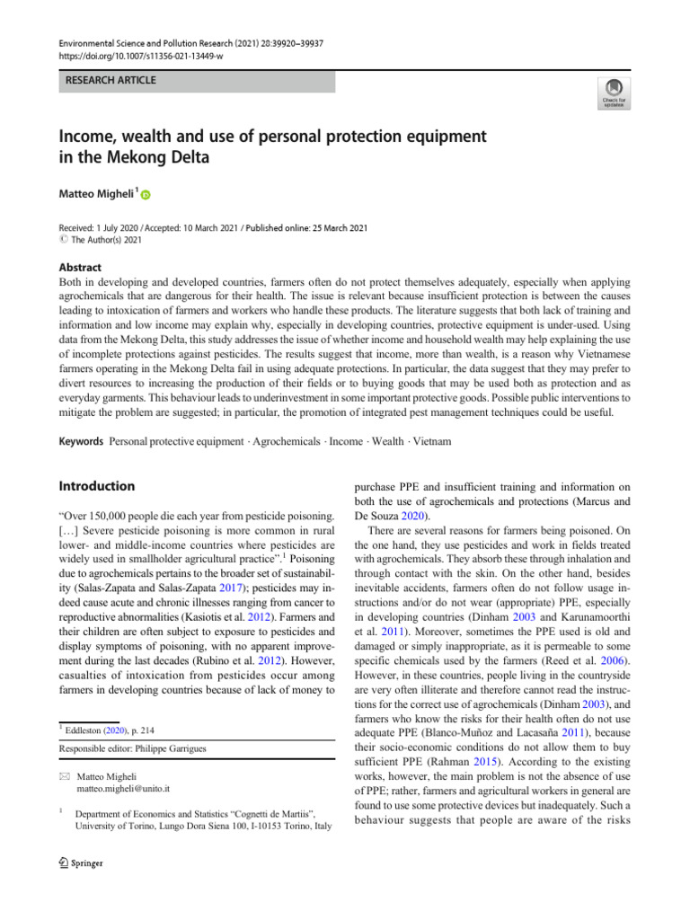 Wealth and Use of Personal Protection Equipment in The Mekong