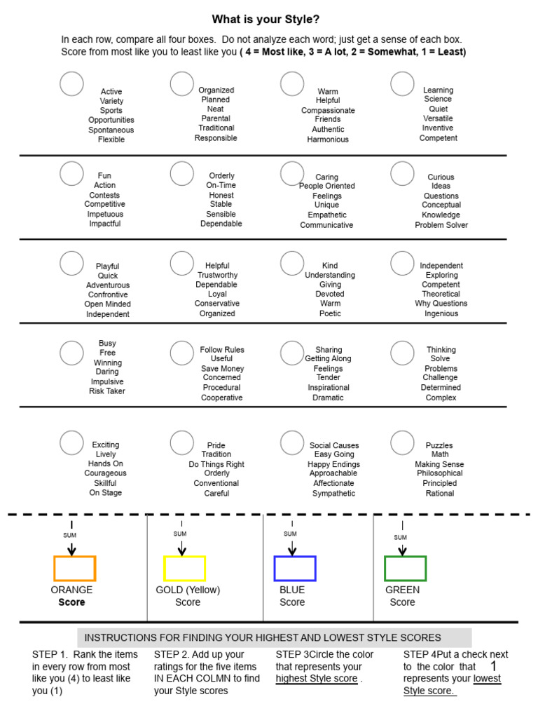 True Colors Personality Test Guide | PDF | Behavioural Sciences ...