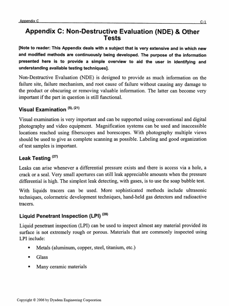 Appendix C NonDestructive Evaluation (NDE) & Other Tests Visual