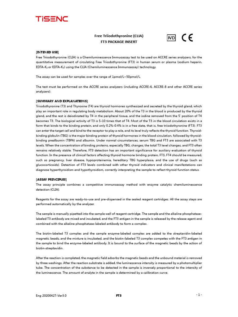 FT3 Assay Package Insert Guide | PDF | Science & Mathematics