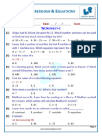 Algebraic Expressions & Equations Worksheet