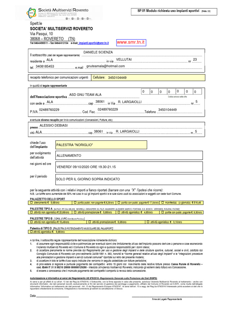 SMR Modello Richiesta Palestra | PDF