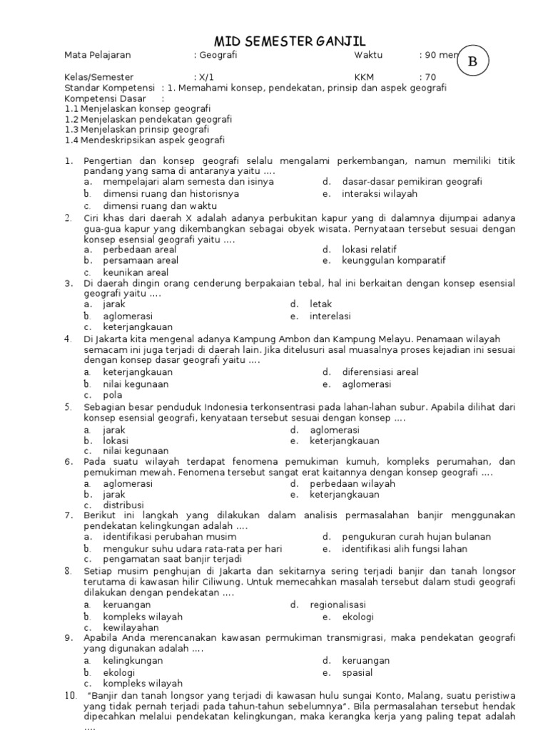 Contoh KisiKisi Soal Geografi