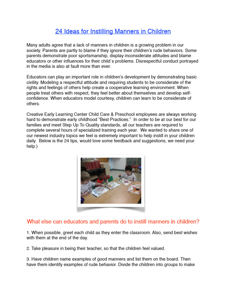 24 Ideas For Instilling Manners | PDF | Teachers | Etiquette
